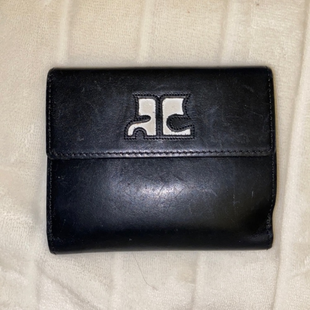 Vintage Courreges Black Leather Wallet